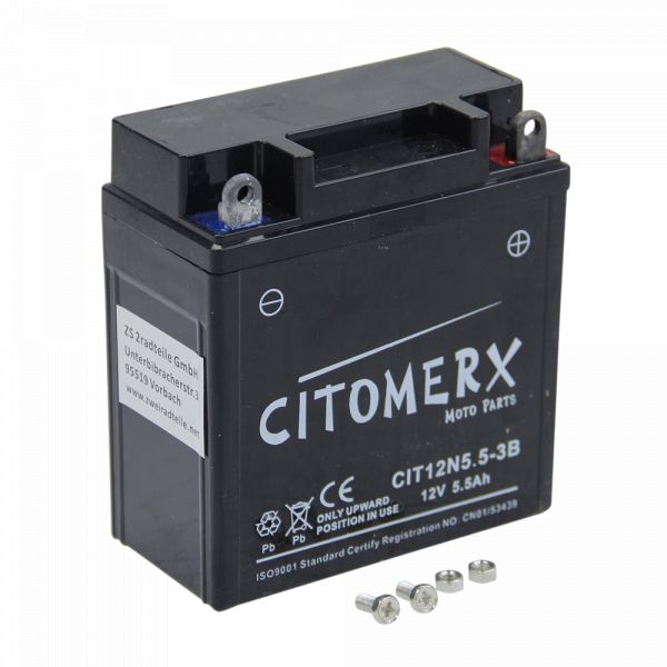 Gel-Batterie CIT YB5L-B, 12 V 5.5 Ah, Pluspol rechts, DIN 50512 (160822)